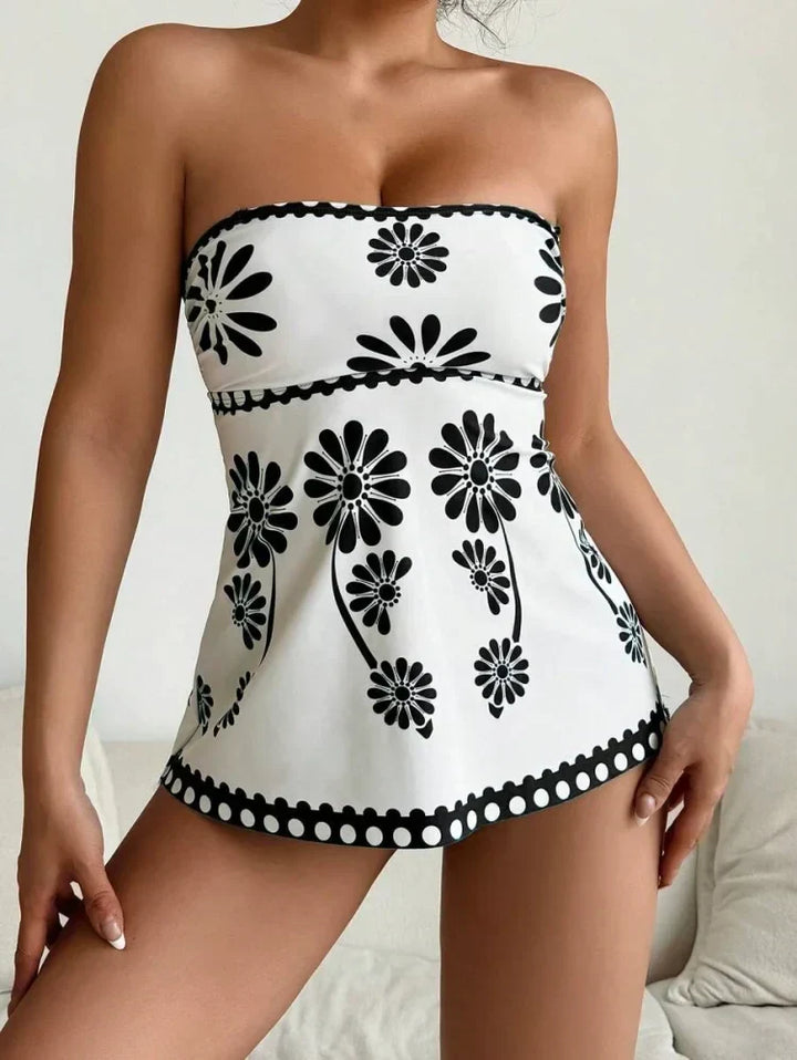 Margarita | Tankini set with daisy print that covers the belly