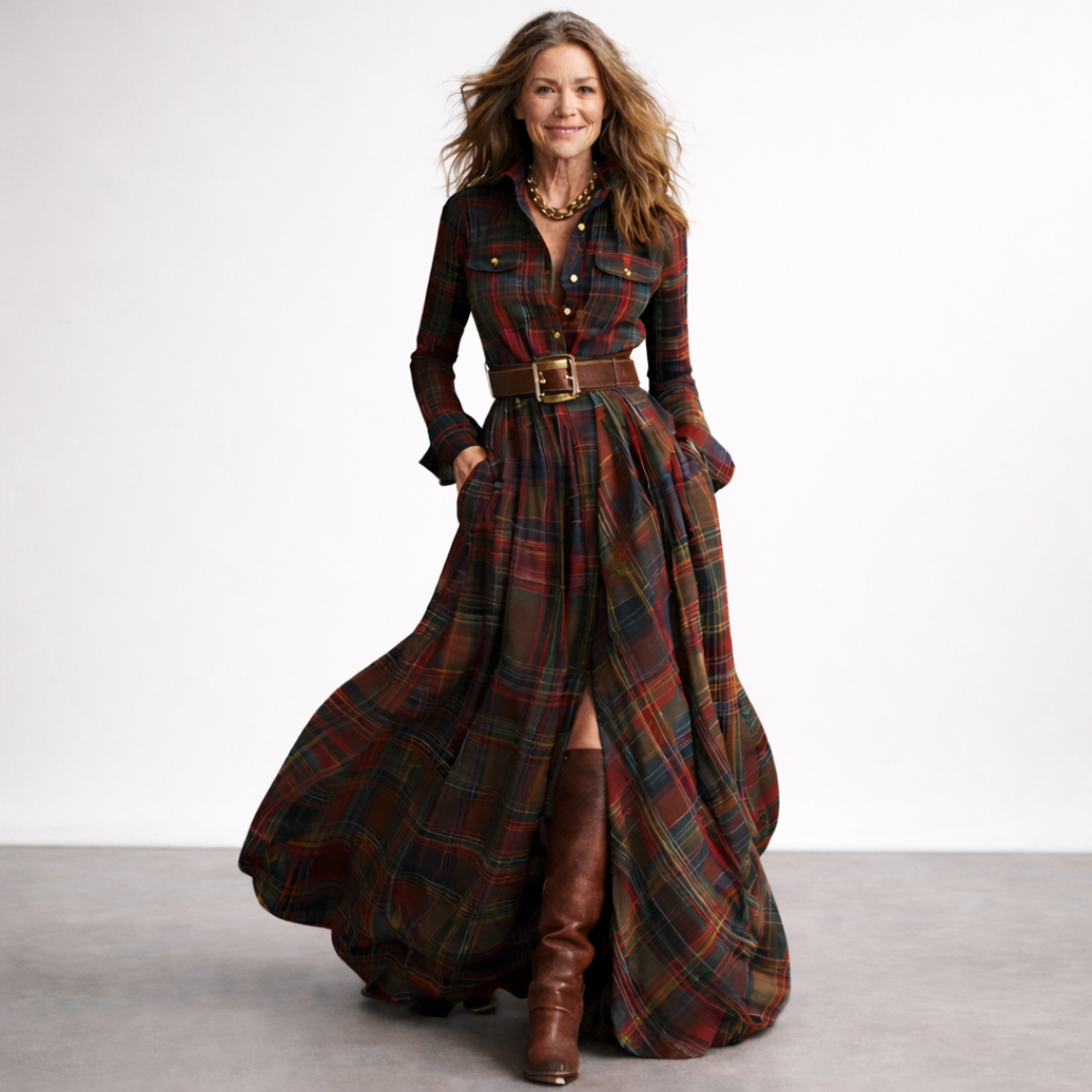 Retro Plaid Maxi Dress