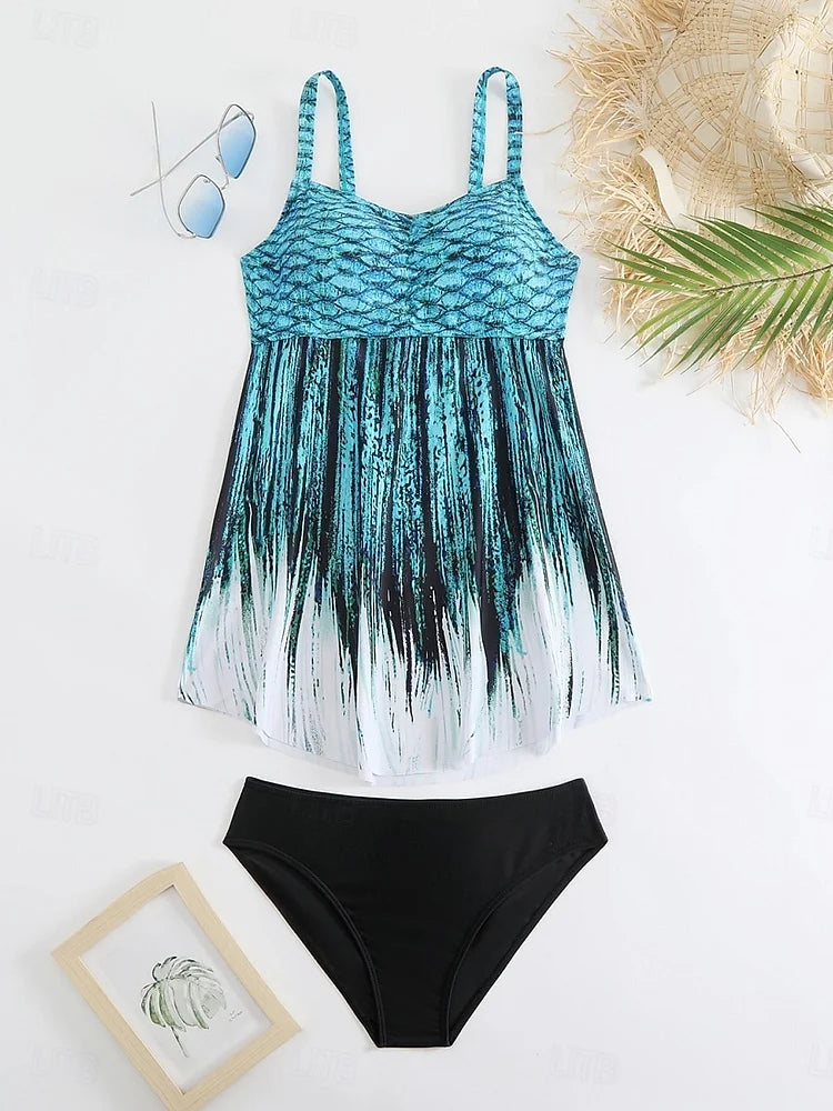Pearl | Mermaid Print Swim Set with Tummy Coverage