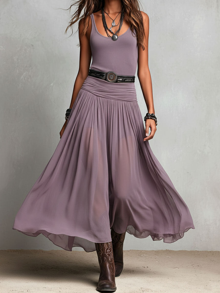 Selena | Boho Black Maxi Dress With Sheer Skirt