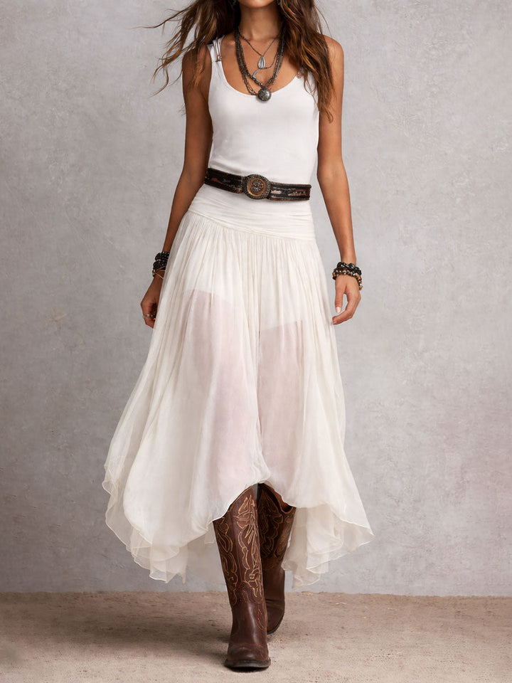 Selena | Boho Black Maxi Dress With Sheer Skirt