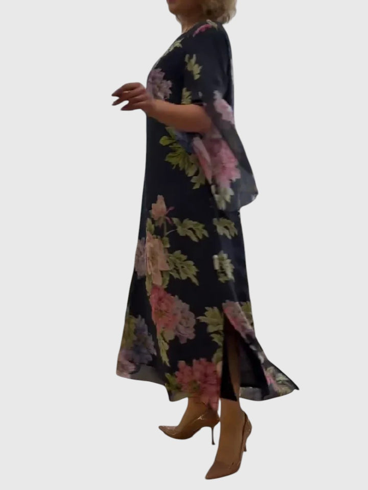 Floral Print Maxi Dress Lightweight Chiffon Comfort