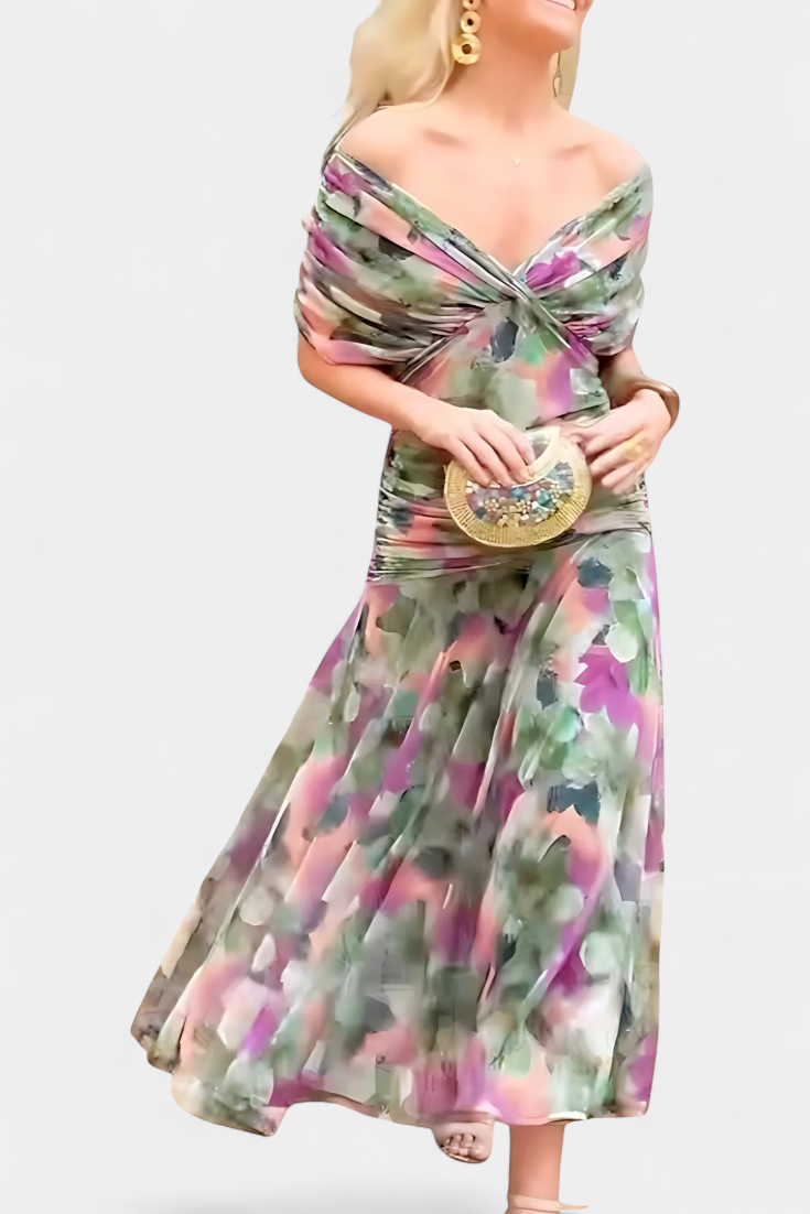 Elowen | Long floral dress with V-neck