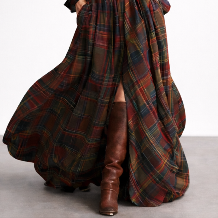 Retro Plaid Maxi Dress