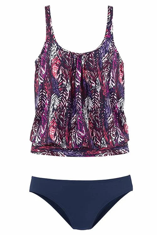 plume | Tankini set with feather print that covers the belly