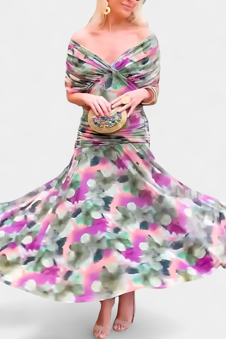 Elowen | Long floral dress with V-neck