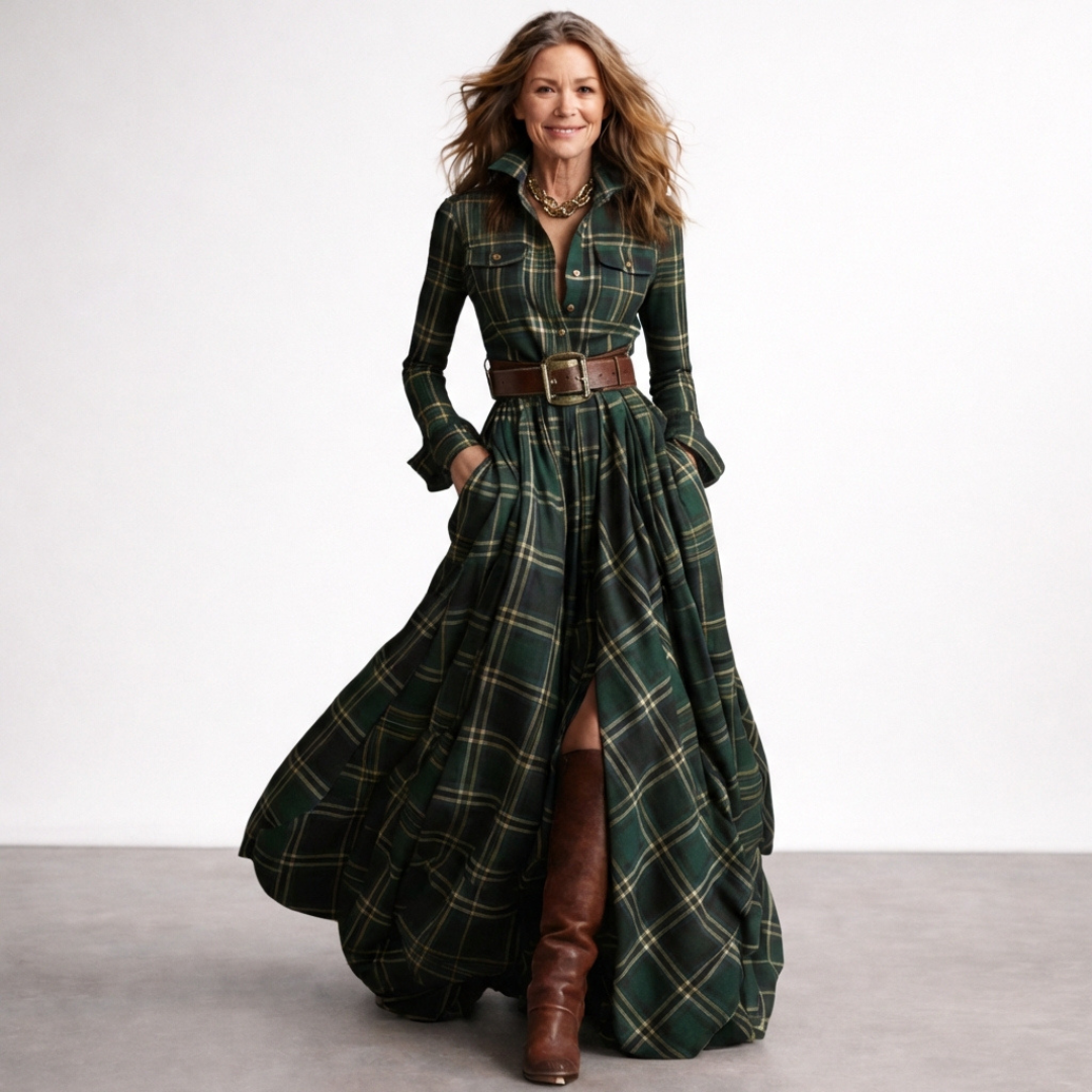 Retro Plaid Maxi Dress