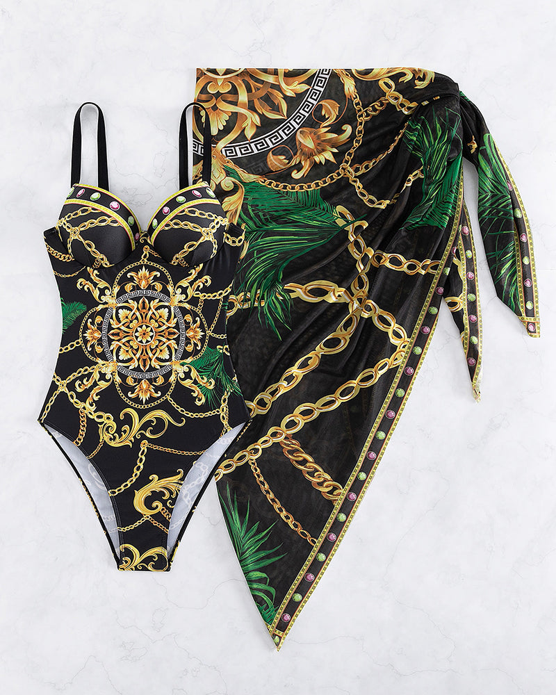 Darius – One-Piece Swimsuit with Push-Up Effect and Matching Pareo