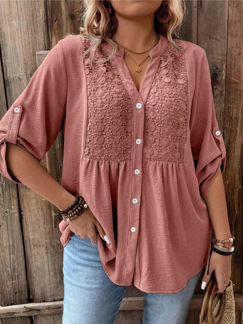 Amy – V-neck button-down blouse