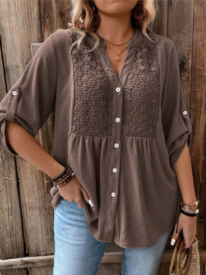 Amy – V-neck button-down blouse