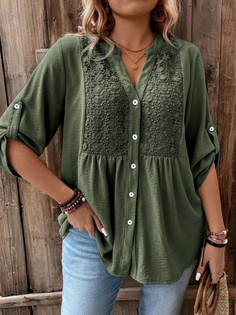 Amy – V-neck button-down blouse