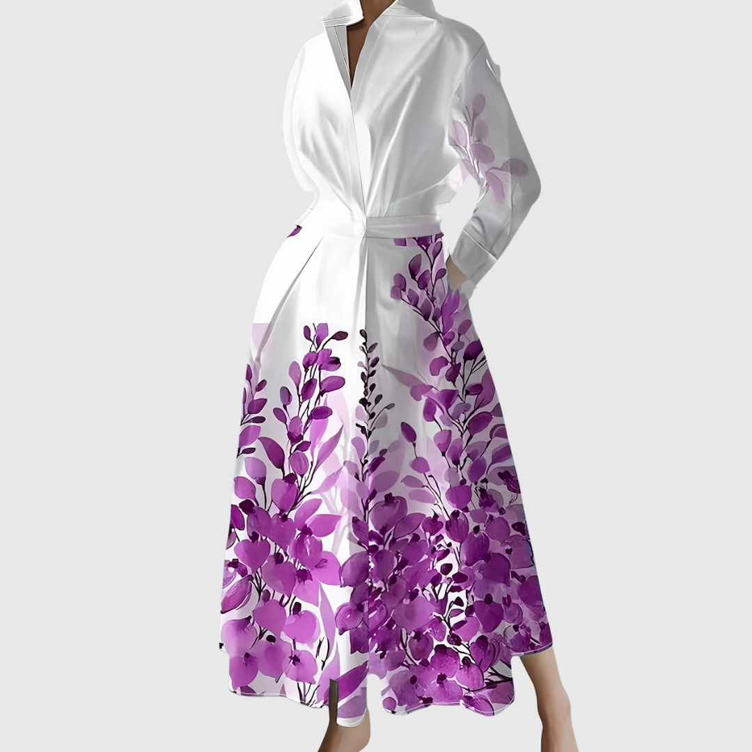 Maleanor | Garden-Print Long Sleeve Maxi Dress