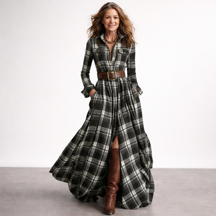 Retro Plaid Maxi Dress