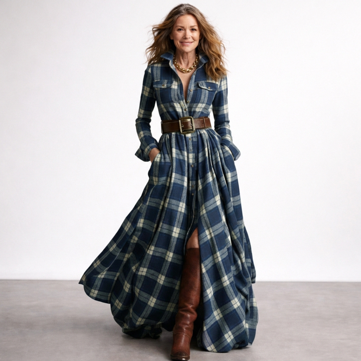 Retro Plaid Maxi Dress