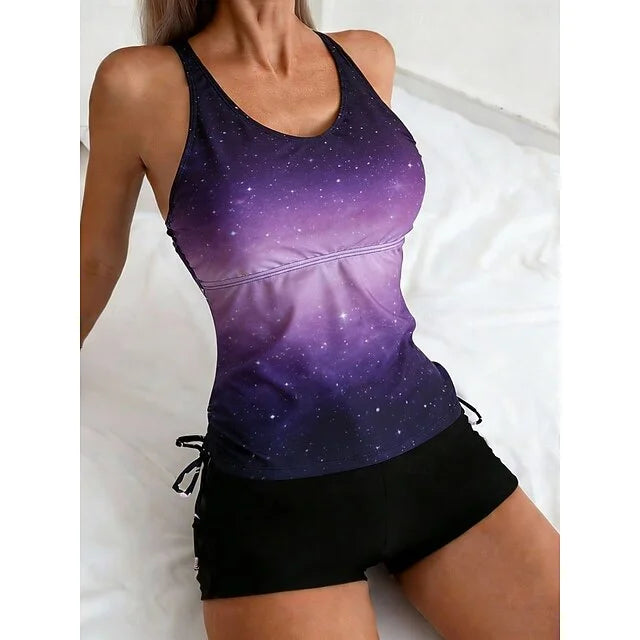Celeste | Galaxy Print Tankini Set That Covers the Belly