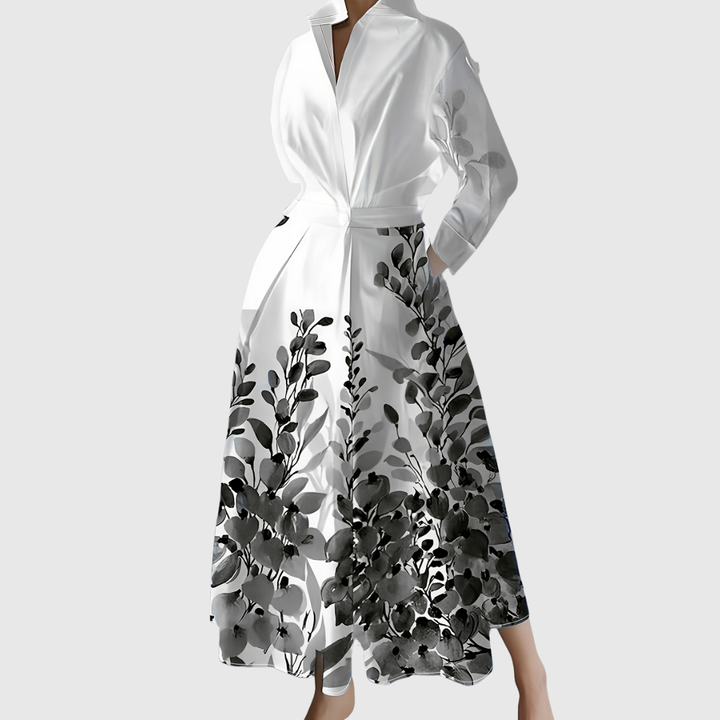 Maleanor | Garden-Print Long Sleeve Maxi Dress