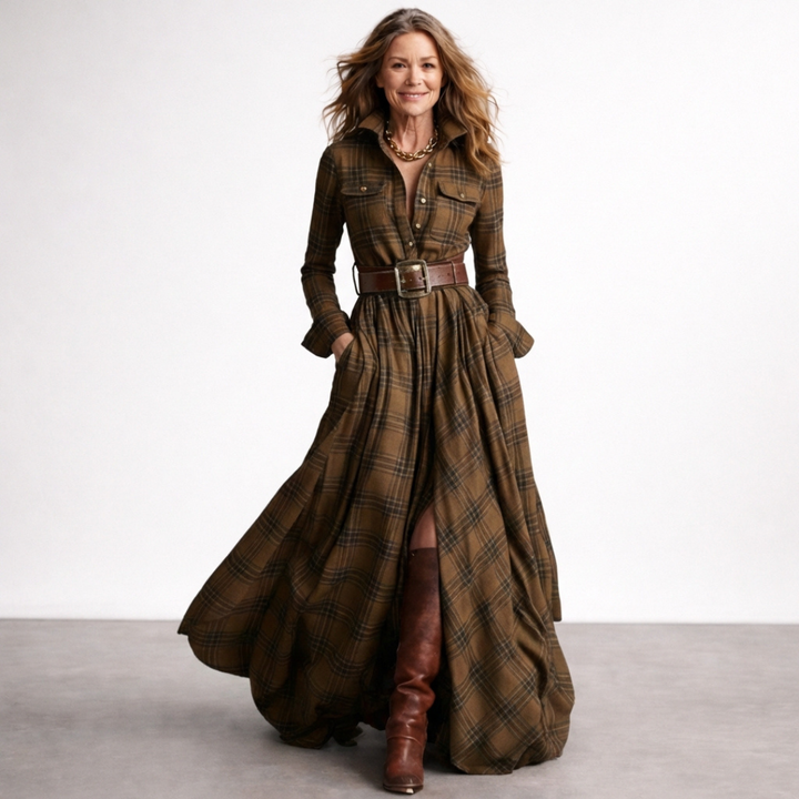 Retro Plaid Maxi Dress