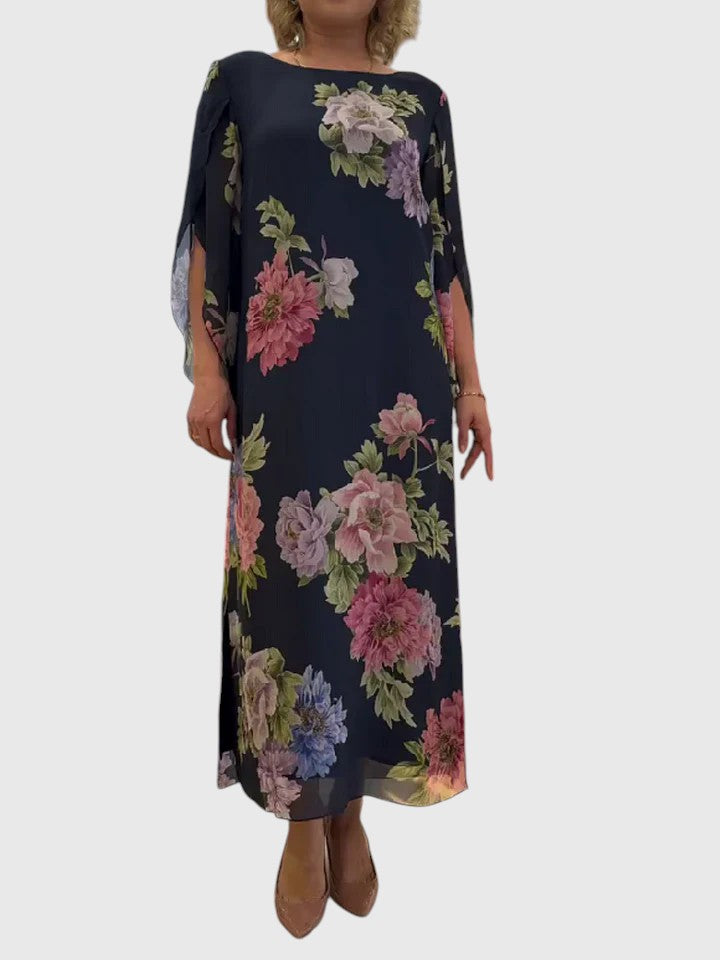 Floral Print Maxi Dress Lightweight Chiffon Comfort