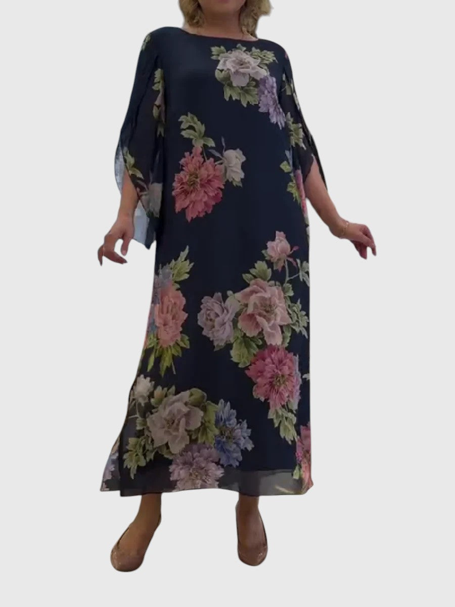 Floral Print Maxi Dress Lightweight Chiffon Comfort