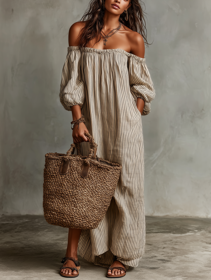 Elena | Long flowing dress with off-the-shoulder design