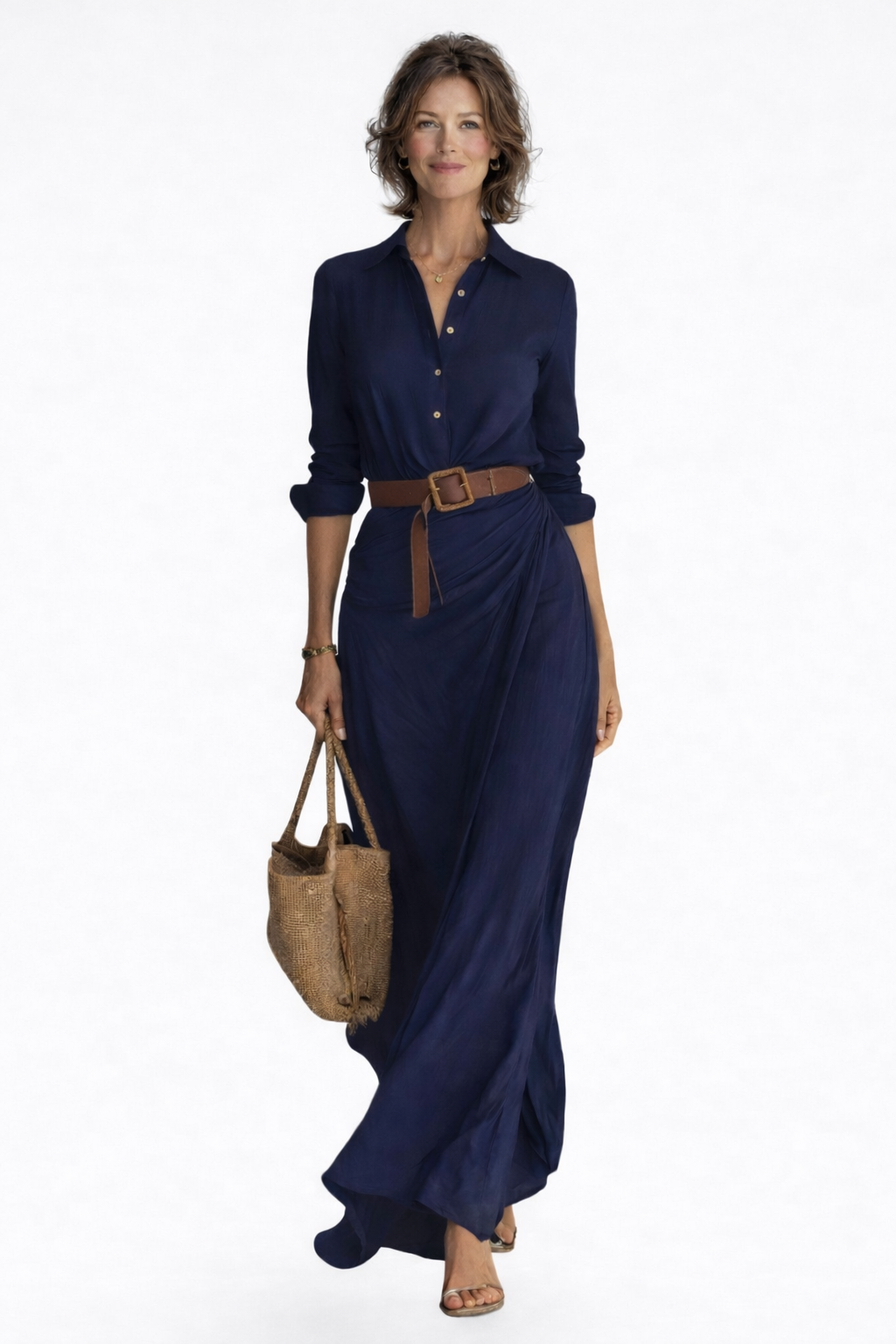 Lapel Single Breasted Long Sleeve Belted Maxi Dress