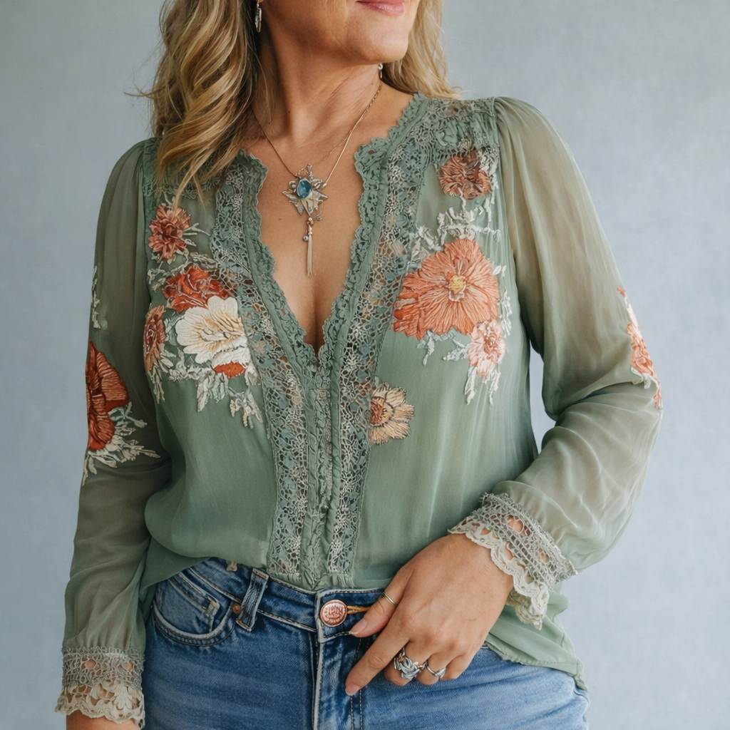 Bohemian | Floral Printed Lace Blouse