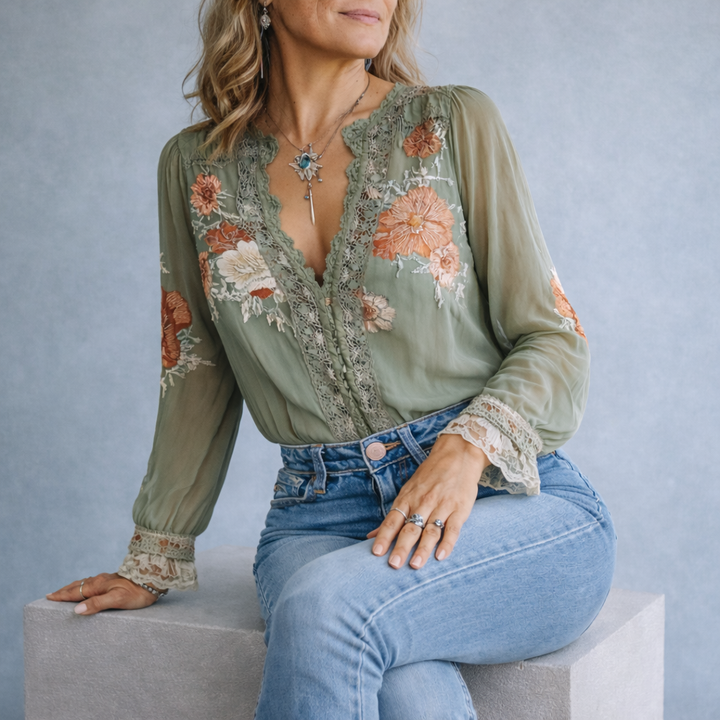 Bohemian | Floral Printed Lace Blouse