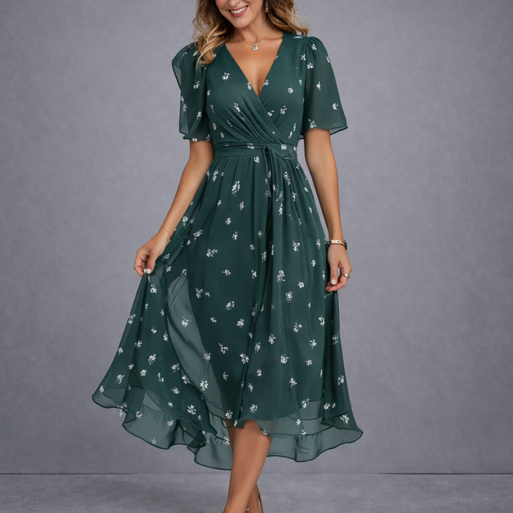 The Willow Spring™ | Elegant Floral Wrap Midi Dress