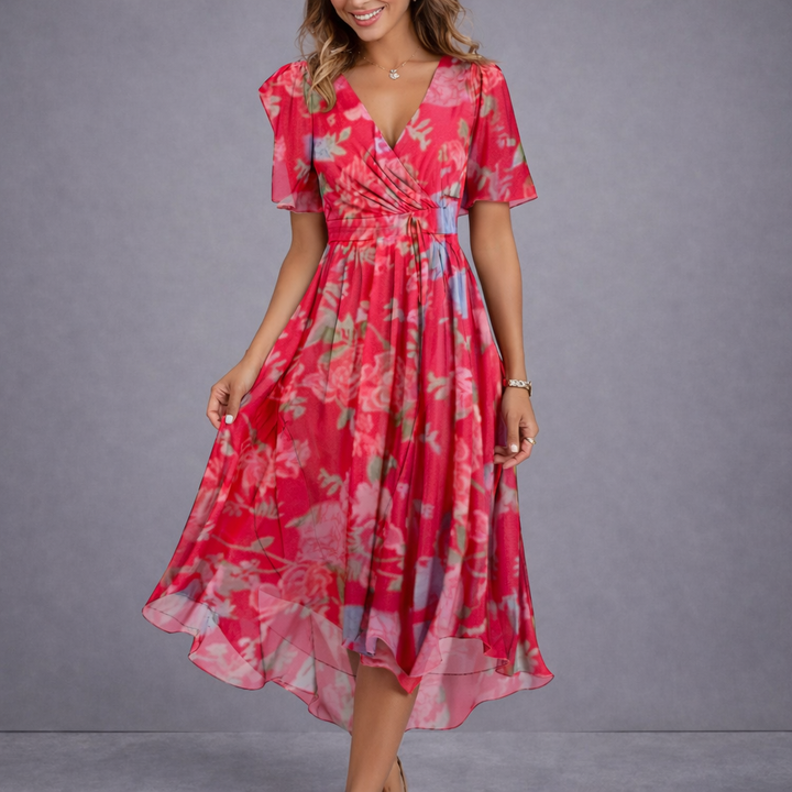 The Willow Spring™ | Elegant Floral Wrap Midi Dress