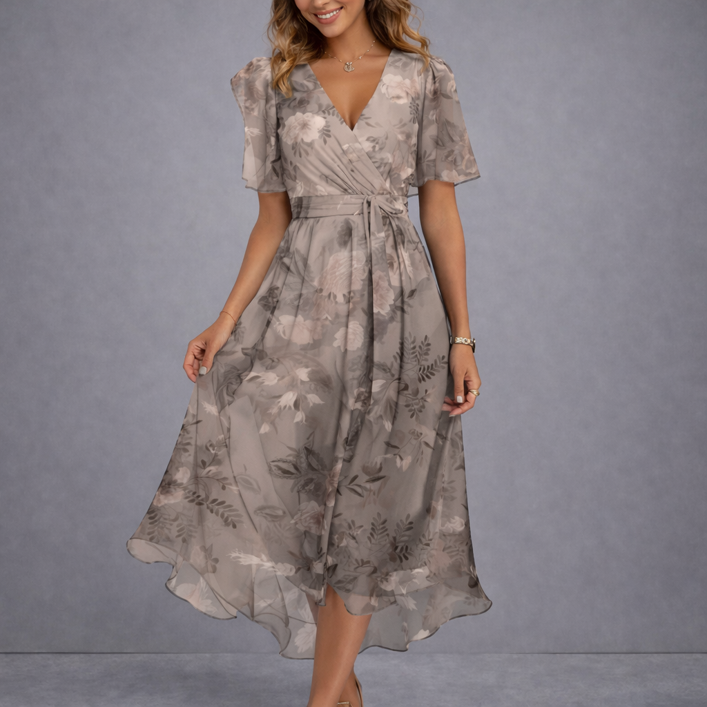The Willow Spring™ | Elegant Floral Wrap Midi Dress