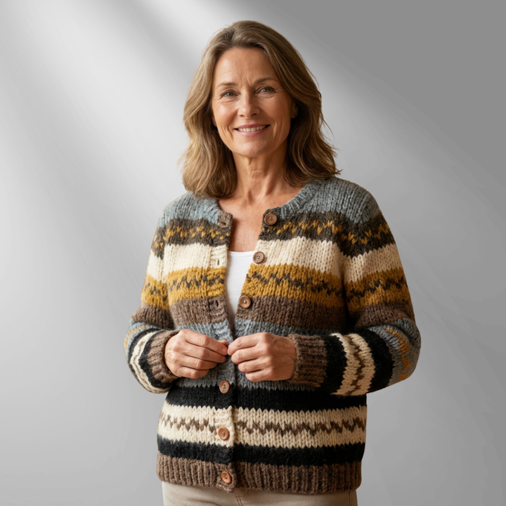 NADINE | Chic Stripe Color Block Buttoned Cardigan Sweater