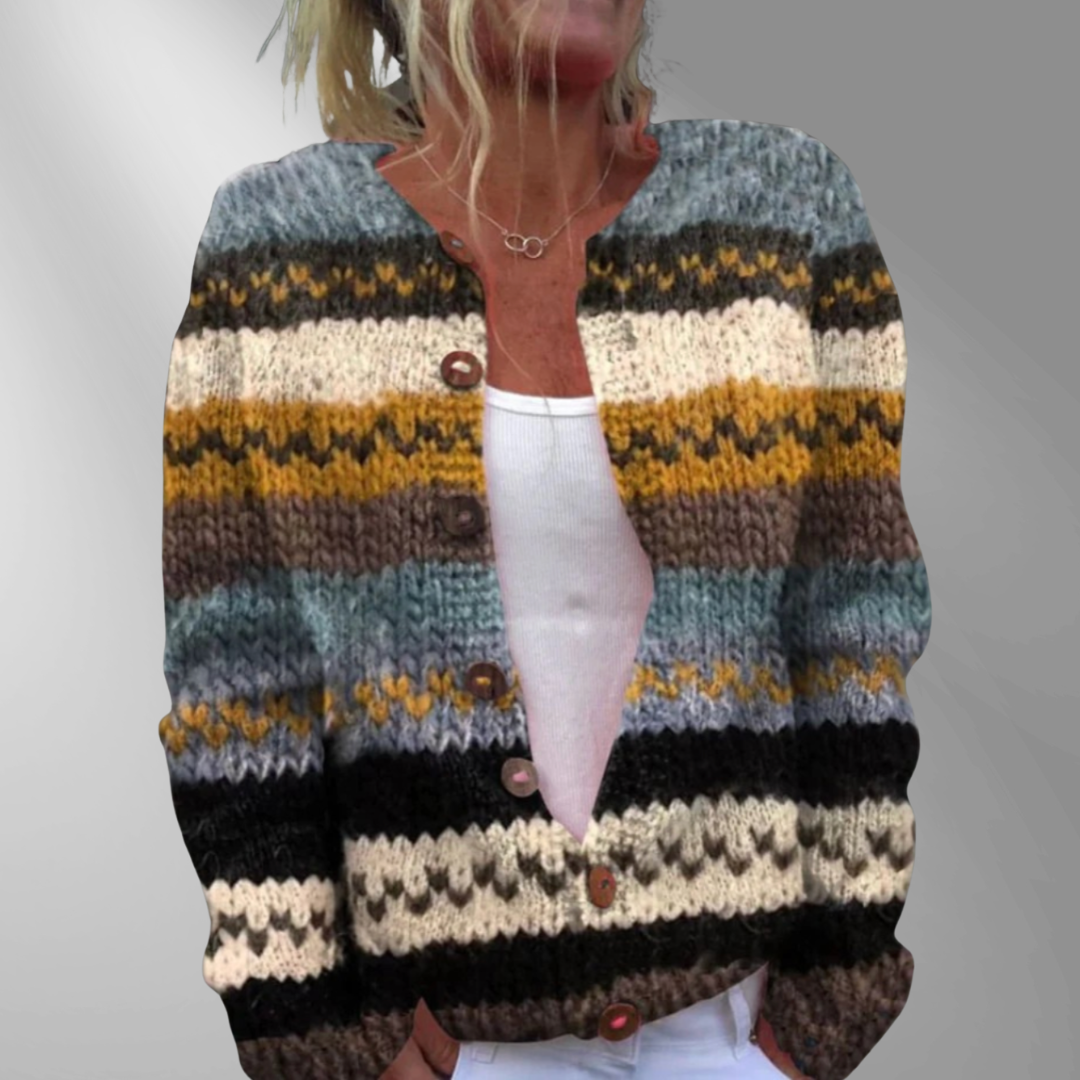 NADINE | Chic Stripe Color Block Buttoned Cardigan Sweater