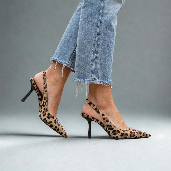 Maria | Pointed Toe Leopard Print Slingback Khaki Stiletto Heels