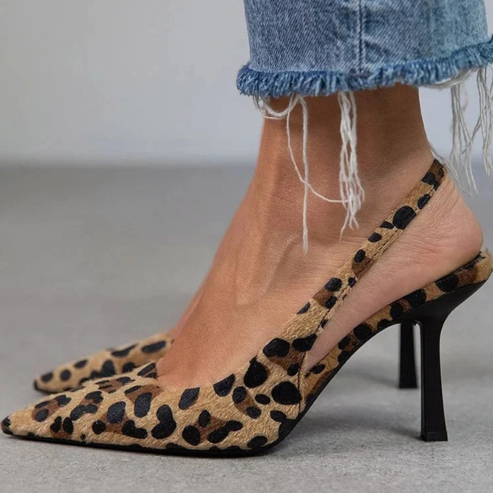 Maria | Pointed Toe Leopard Print Slingback Khaki Stiletto Heels