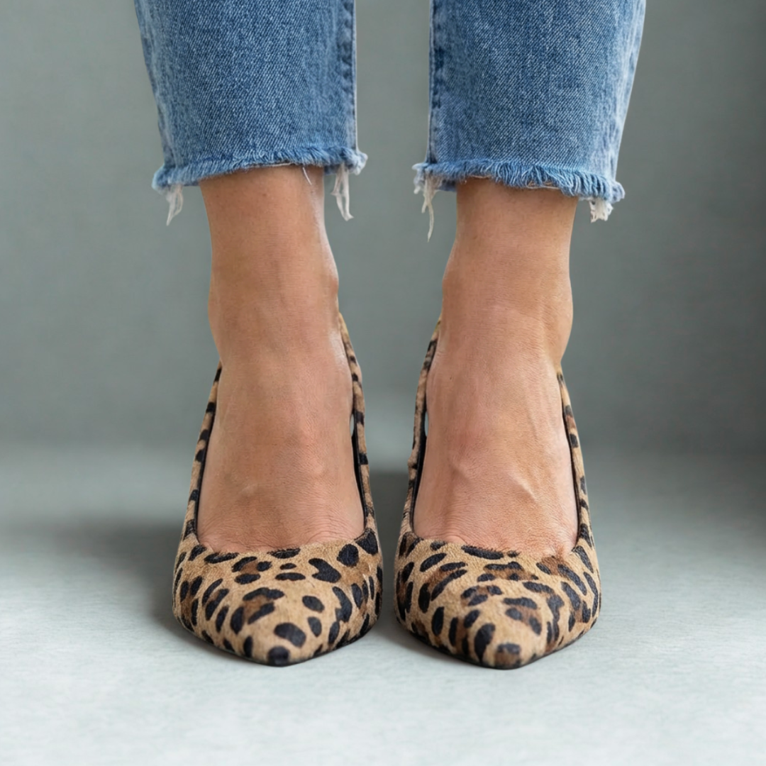 Maria | Pointed Toe Leopard Print Slingback Khaki Stiletto Heels