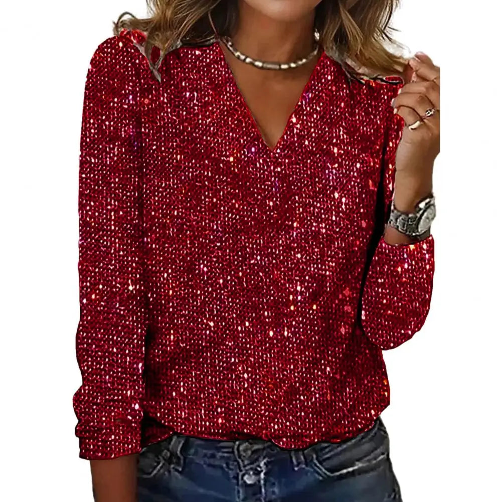 Emma Shiny Sequin V-Neck Blouse