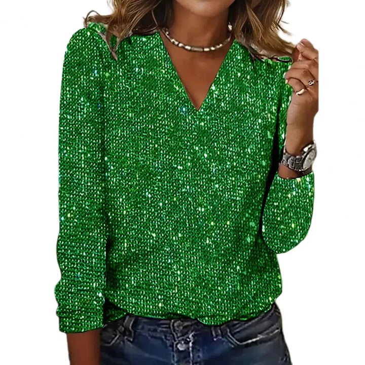 Emma Shiny Sequin V-Neck Blouse