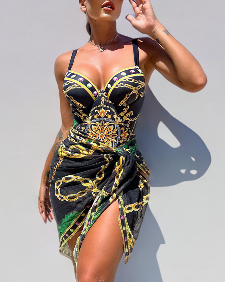 Darius – One-Piece Swimsuit with Push-Up Effect and Matching Pareo