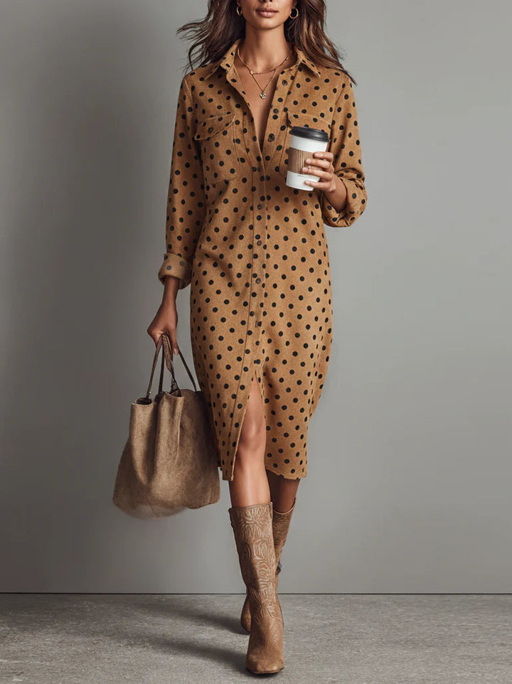 Maribelle | Vintage Polka Dot Suede Midi Dress