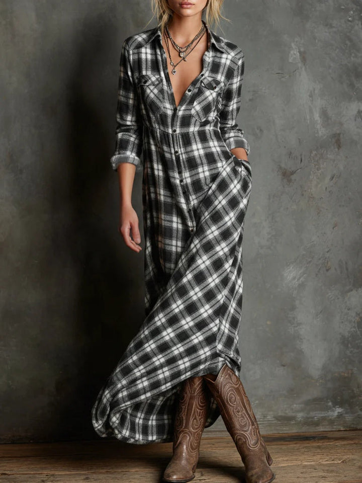 Eliza | Classic Plaid Shirt Maxi Dress