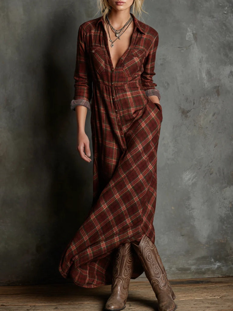 Eliza | Classic Plaid Shirt Maxi Dress