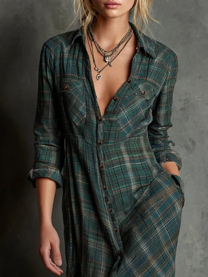 Eliza | Classic Plaid Shirt Maxi Dress