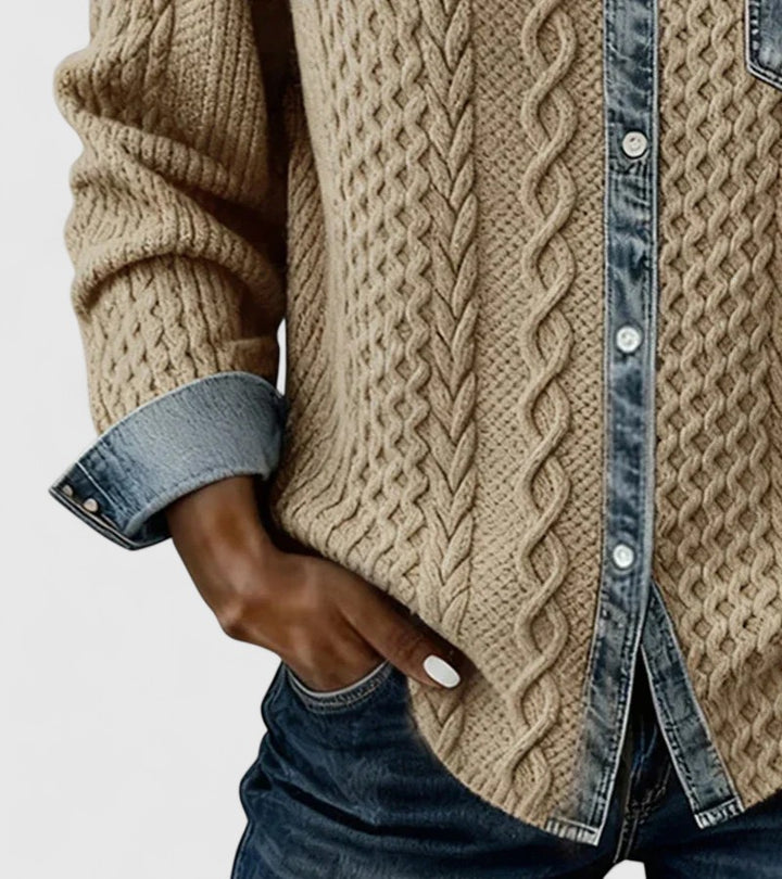 Amber | Patchwork Knit Top with Denim Details