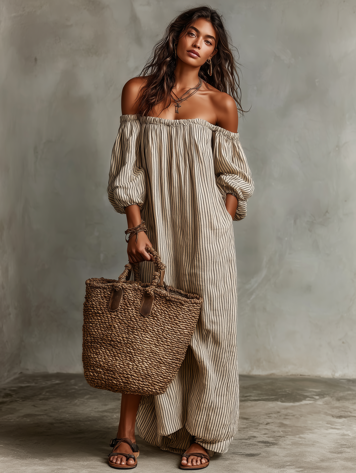Elena | Long flowing dress with off-the-shoulder design