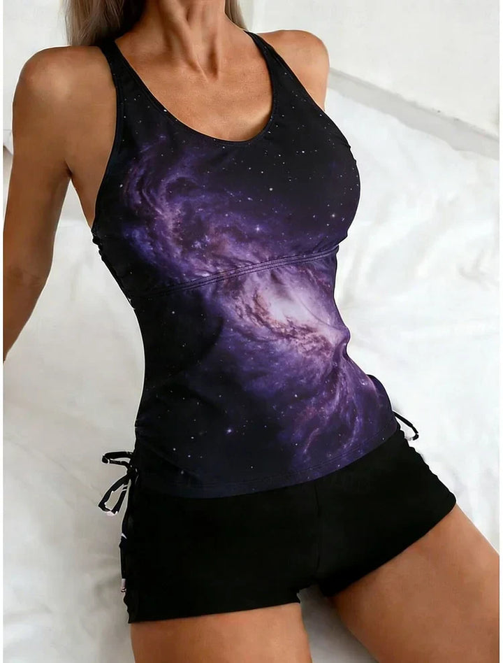Celeste | Galaxy Print Tankini Set That Covers the Belly