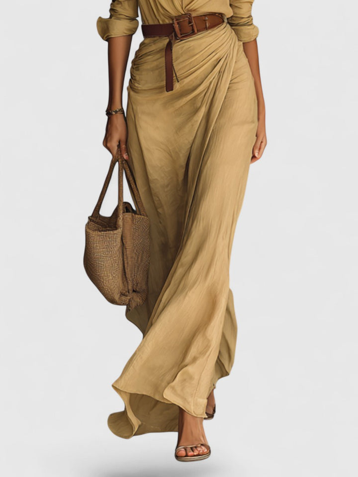 Lapel Single Breasted Long Sleeve Belted Maxi Dress