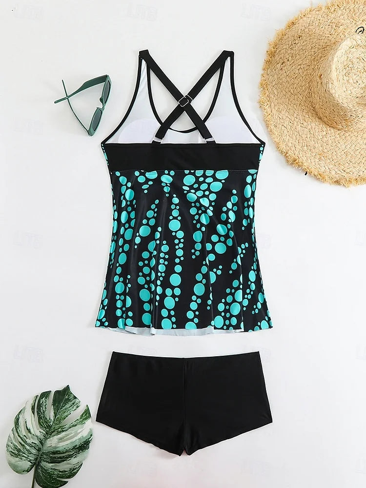 Jade | Tankini Set with Bubble Print that Covers the Belly
