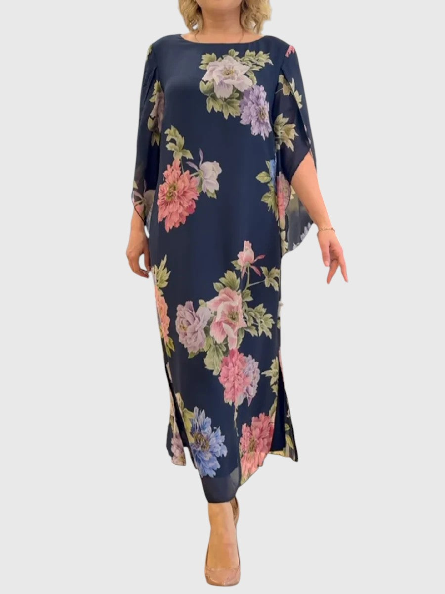 Floral Print Maxi Dress Lightweight Chiffon Comfort