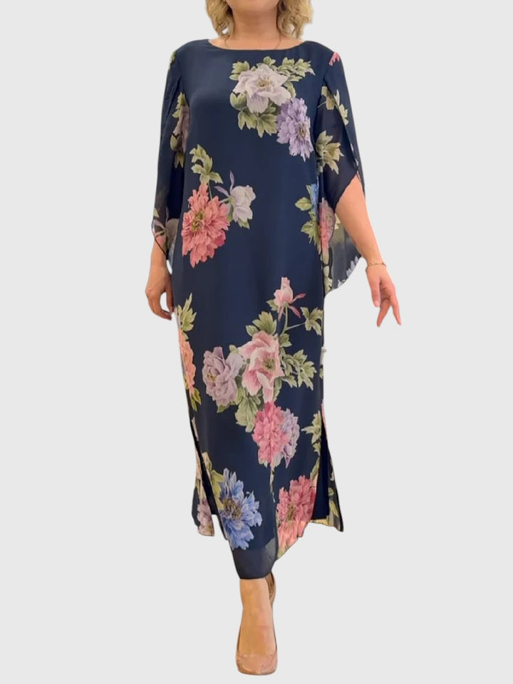 Floral Print Maxi Dress Lightweight Chiffon Comfort