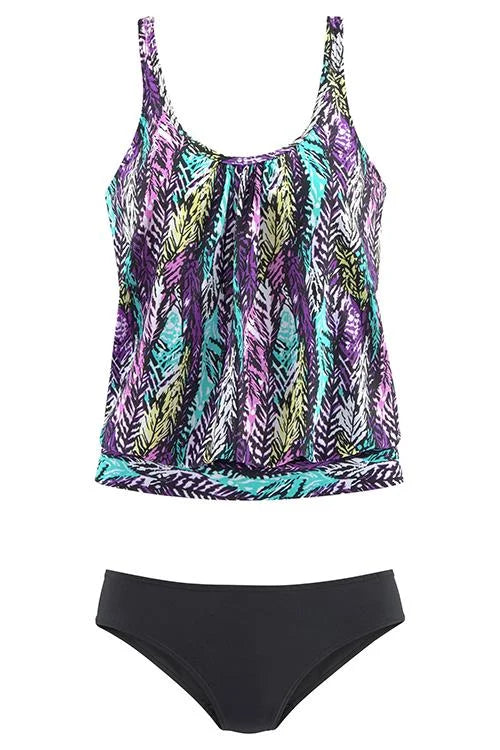 plume | Tankini set with feather print that covers the belly